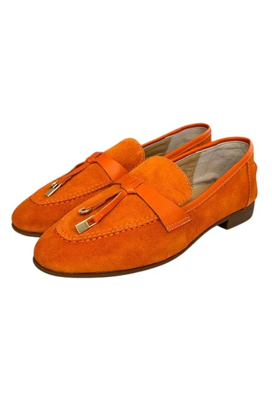 Oranj Hakiki Süet Deri Loafer - Resim 3