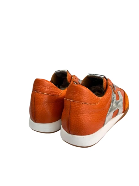 Orange Hakiki Deri Sneaker - Resim 3