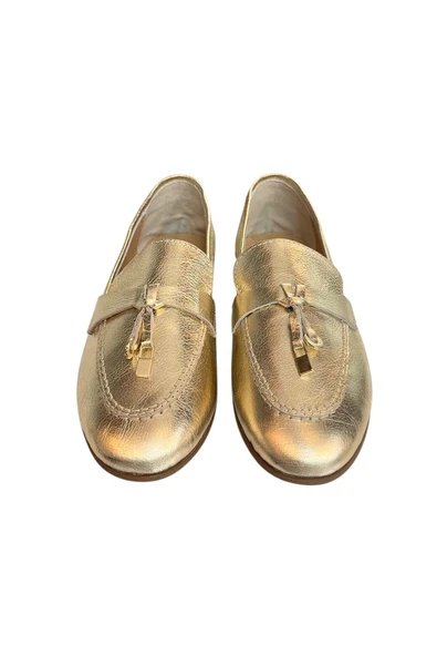 Gold Hakiki Deri Loafer - Resim 2