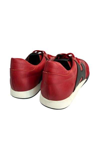 Kırmızı Hakiki Deri Sneaker - Resim 3
