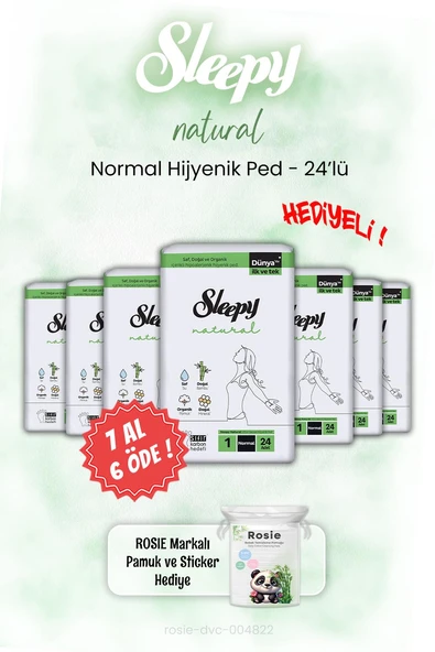 7 AL 6 ÖDE Sleepy Hijyenik Ped 24'lü Natural Normal ve ROSIE ürün görseli 1