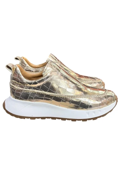 Gold Hakiki Deri Krokodil Desen Comfort Taban Sneaker ürün görseli 1