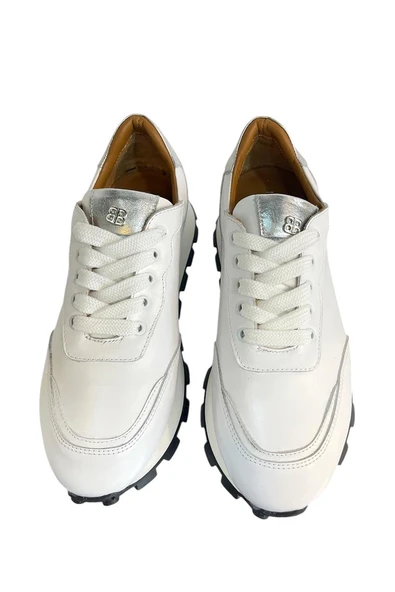 Beyaz Hakiki Deri Comfort Taban Sneaker - Resim 3