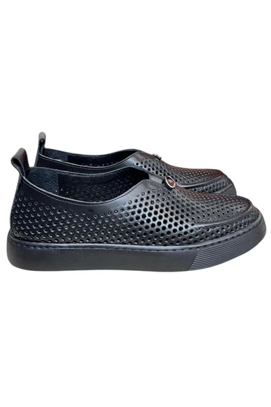 Siyah Hakiki Deri Delikli Hafif Comfort Taban Sneaker ürün görseli 1