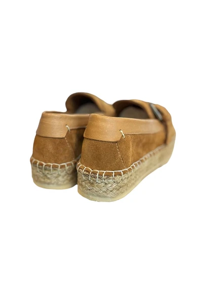 Taba Hakiki Süet Hasır Taban Tokalı Loafer - Resim 4