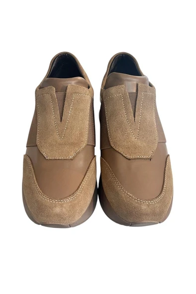Bej Hakiki Deri Comfort Taban Sneaker - Resim 3