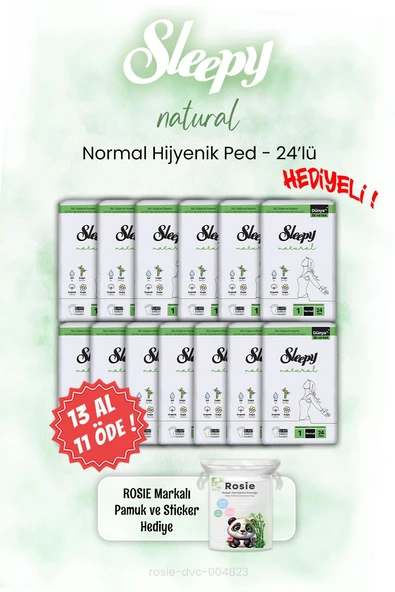 Sleepy 13 AL 11 ÖDE Hijyenik Ped 24'lü Natural Normal ve ROSIE ürün görseli 1
