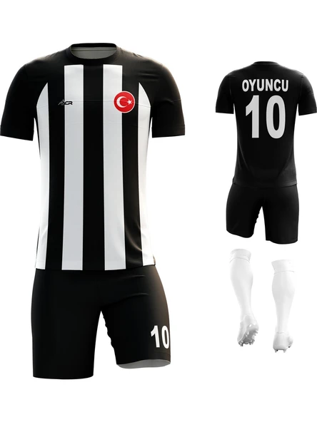 Siyah Beyaz - Çizgili - Kişiye Özel Futbol Forması Takımı ürün görseli 1