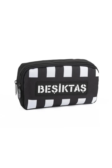 Beşiktaş Siyah Beyaz Çift Bölmeli Çubuklu Kalem Çantası 25302 ürün görseli 1