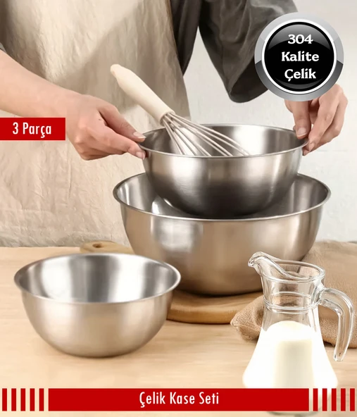 Steel&More  Çelik 3 Parça Kase 16cm - 20cm - 24cm ürün görseli 1