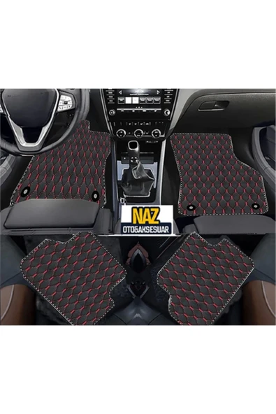 FORD ECOSPORT 2016 + Uyumlu Kırmızı Dikişli Siyah Deri Paspas ürün görseli 1