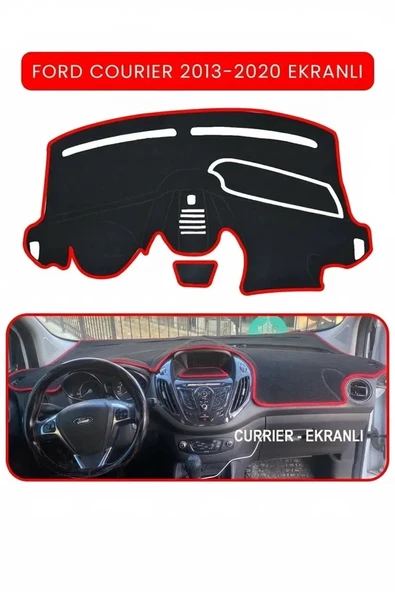 FORD Courier 2013-2020 EkranlıTORPİDO KORUMA HALISI KIRMIZI KENAR ürün görseli 1