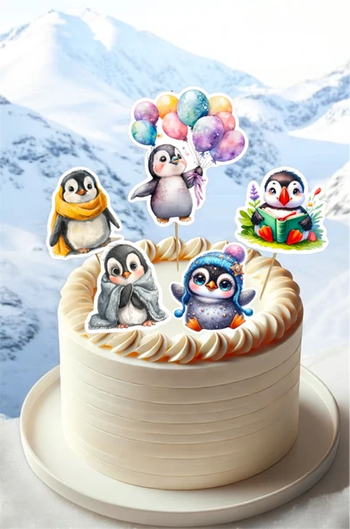 Penguen Konseptli Doğum Günü Etiketleri Cupcake Üstü Çıkartmalar Kız ve Erkek Çocuklara Özel ürün görseli 1