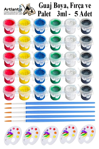 Guaj Boya 3 ml 6 Renk Resim Fırçası ve Paleti 5 Paket Mini Küçük Guaj Boya Etkinlik Boyama Boyası Su Bazlı Resim Okul ürün görseli 1