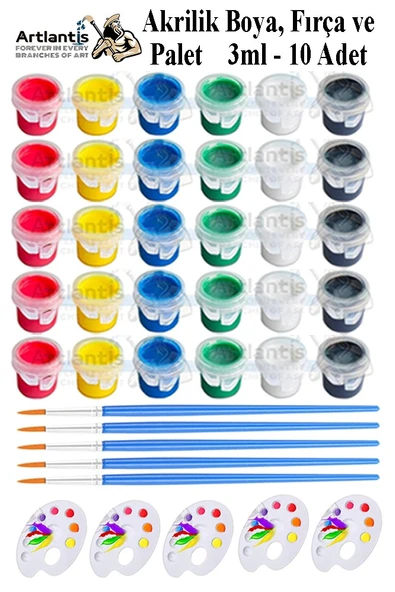 Akrilik Boya 3 ml 6 Renk Resim Fırçası ve Paleti 5 Paket Mini Küçük Akrilik Boya Taş Ahşap Seramik Tuval Alçı Tuval ürün görseli 1