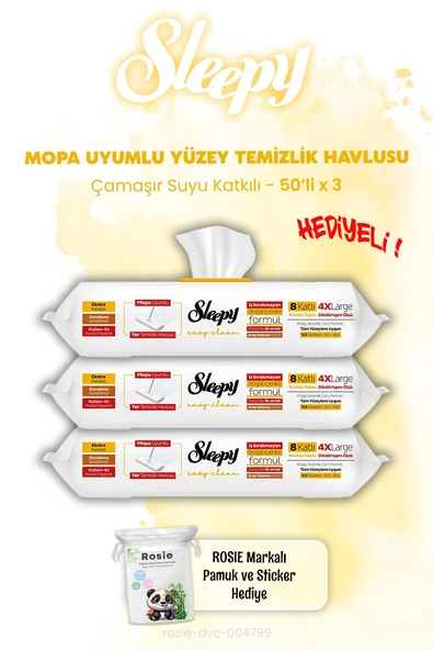 Sleepy Mopa Uyumlu Arap Sabunlu Islak Mendil 50'li x 3 ve ROSIE ürün görseli 1