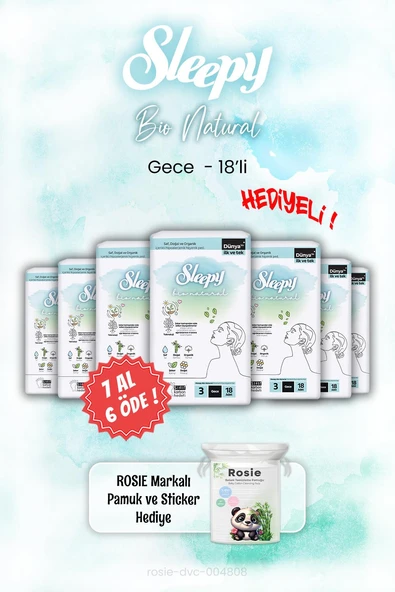 Sleepy Bio Natural 7 AL 6 ÖDE Gece Ped 18'li ve ROSIE ürün görseli 1