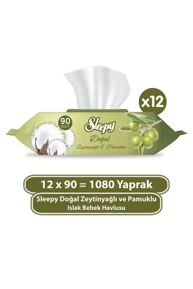 Sleepy Zeytinyağlı Islak Havlu 12 Paket 1080 Yaprak ürün görseli 1