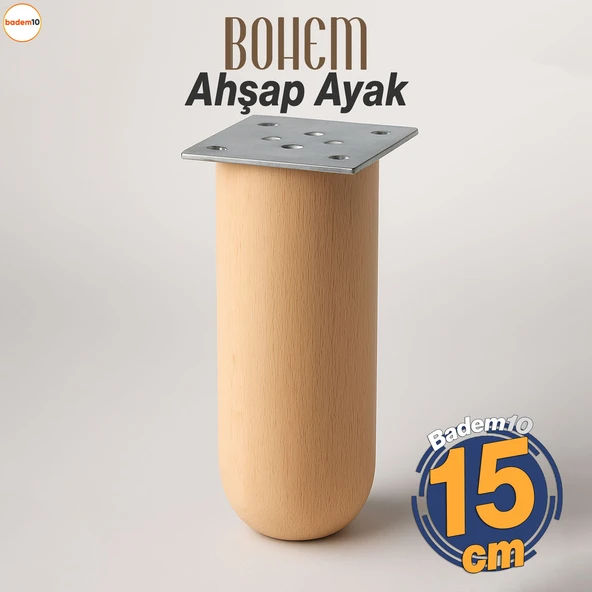 Bohem Doğal Ahşap Silindir Ayak 15 cm Aparat Dahil Mobilya Koltuk Kanepe Sehpa Masa Ayağı Ayakları ürün görseli 1