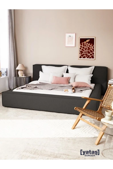 Mobilya Stant Most Mollior Bazalı Karyola Koyu Antrasit Keten Kumaş 180x200 cm. Yatak İçindir (Kurulum Dahil) ürün görseli 1