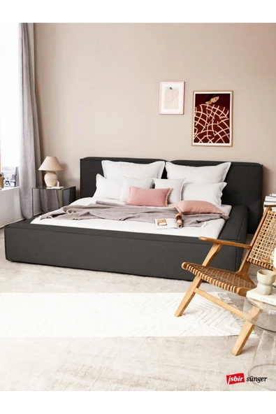 Mobilya Stant Most Mollior Bazalı Karyola Koyu Antrasit Keten Kumaş 160x200 cm. Yatak İçindir (Kurulum Dahil) ürün görseli 1