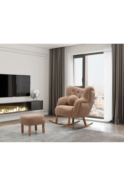 Mobilya Stant Most Browning Sallanan Koltuk %100 Ahşap Lüks Kahverengi Teddy Kumaş (EVİNİZE TESLİM) ürün görseli 1