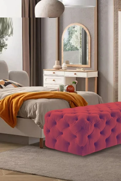 Mobilya Stant Most Hallow Kapitoneli Bench 14 Bordo Kadife Kumaş (Evinize Teslim) ürün görseli 1