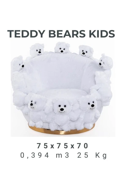 Mobilya Stant Most Teddy Kids Beyaz Ayıcıklı Peluş Kumaş Döner Berjer (Evinize Teslim) ürün görseli 1