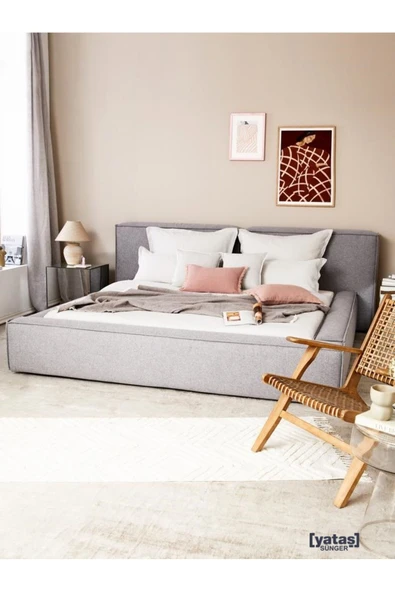 Mobilya Stant Most Mollior Bazalı Karyola Gri Keten Kumaş 180x200 cm. Yatak İçindir (Kurulum Dahil) ürün görseli 1