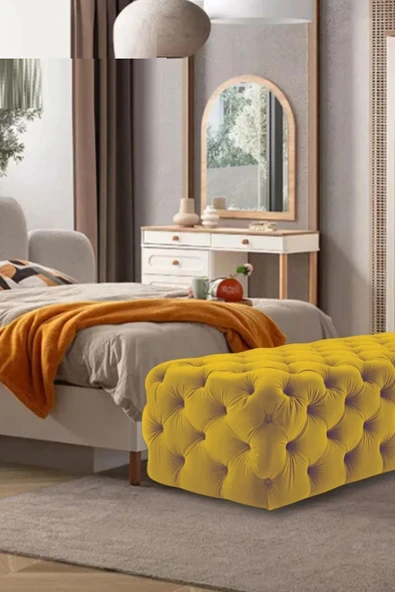 Mobilya Stant Most Hallow Kapitoneli Bench 07 Hardal Kadife Kumaş (Evinize Teslim) ürün görseli 1