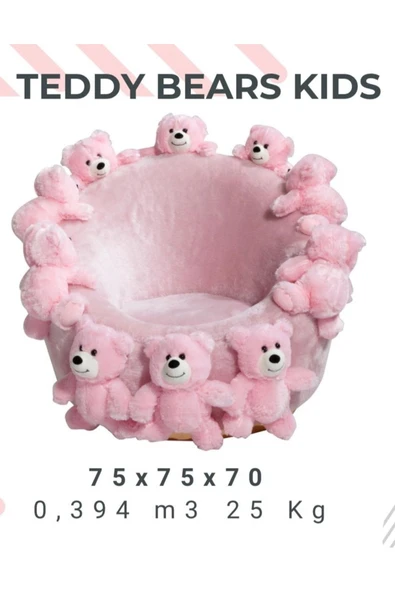 Mobilya Stant Most Teddy Kids Pembe Ayıcıklı Peluş Kumaş Döner Berjer (Evinize Teslim) ürün görseli 1