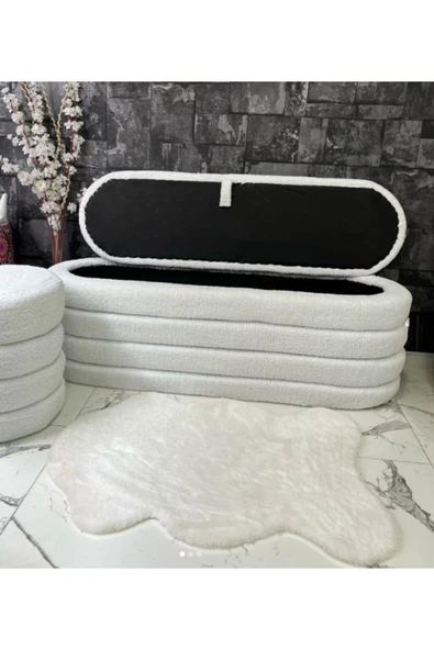 Mobilya Stant Most Line Sandıklı Bench 01 Beyaz Bukle Kumaş (EVİNİZE TESLİM) ürün görseli 1