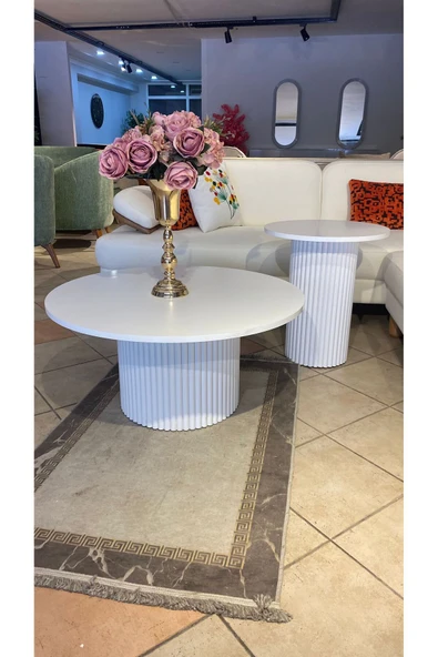 Mobilya Stant Most Bohem Orta Sehpa Beyaz 2'li Set %100 Ahşap 85 Cm. Çap (EVİNİZE TESLİM) ürün görseli 1