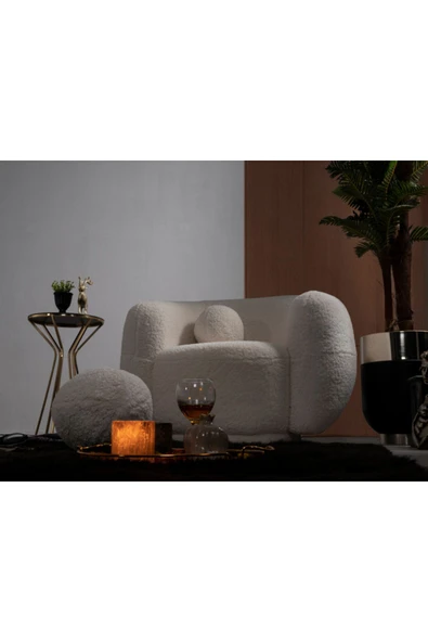 Mobilya Stant Most Galaxy Berjer Beyaz Teddy Kumaş (EVİNİZE TESLİM) - Resim 2