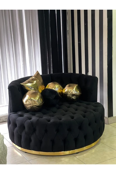 Mobilya Stant Most Hallow Kapitoneli Gürgen Berjer Silinebilir 25 Siyah Kadife Kumaş Gold Kasa (Evinize Teslim) ürün görseli 1