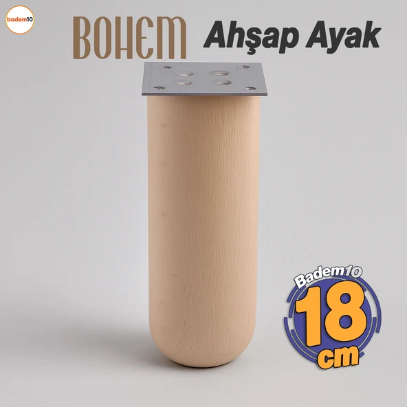 Bohem Doğal Ahşap Silindir Ayak 18 cm Aparat Dahil Mobilya Koltuk Kanepe Sehpa Masa Ayağı Ayakları ürün görseli 1