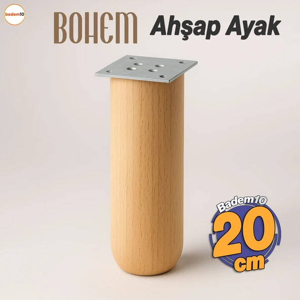 Bohem Doğal Ahşap Silindir Ayak 20 cm Aparat Dahil Mobilya Koltuk Kanepe Sehpa Masa Ayağı Ayakları ürün görseli 1