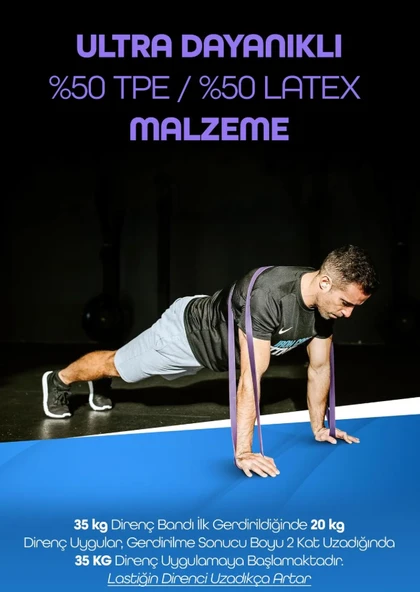 35 KG Mor Barfiks Direnç Lastiği – Extra Sert Gym Pilates Fitness Kas Geliştirme Bandı ürün görseli 1