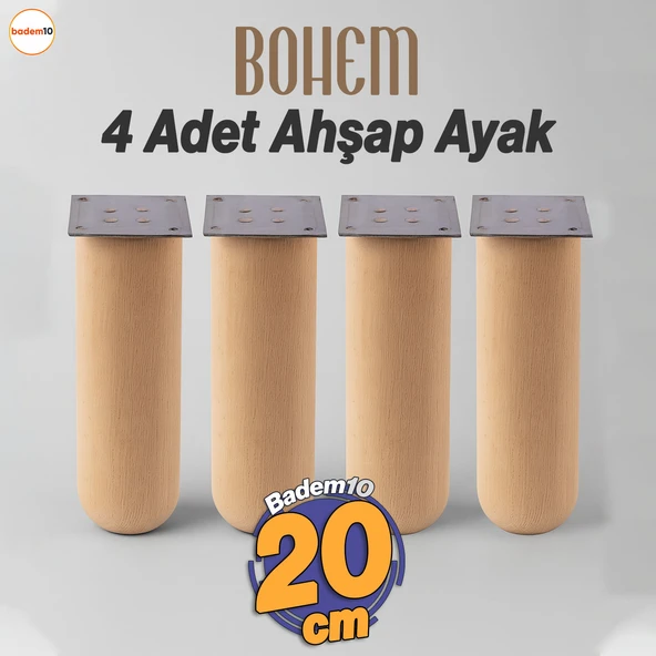 Bohem 4 ADET Doğal Ahşap Silindir Ayak 20 cm Set Mobilya Koltuk Kanepe Sehpa Masa Ayağı Ayakları ürün görseli 1