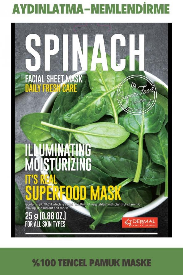 DERMAL Aydınlatıcı ve Nemlendirici Ispanak Maske 25gr ürün görseli 1