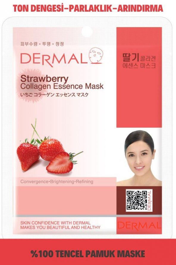 DERMAL Aydınlatıcı ve Arındırıcı Çilek Özlü Kolajen Maske 23gr ürün görseli 1