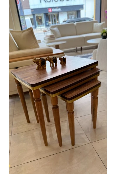 AKSET 3lü Lüx Zigon Sehpa Ceviz Gold ürün görseli 1