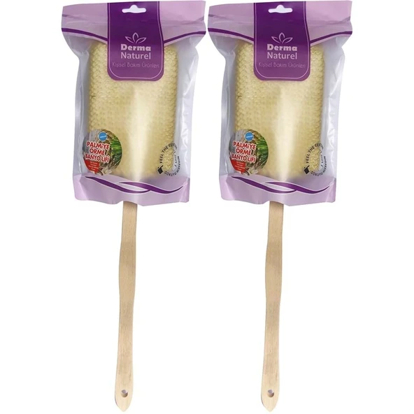 Derma Naturel Palmiye Örme Sopalı Banyo Sırt Lifi (8*24CM) MS-09 (2 Li Set) ürün görseli 1