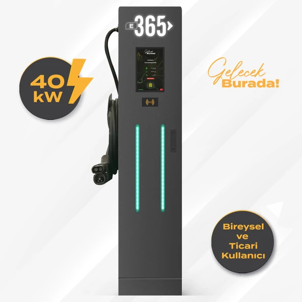 E 365 DC Dikili Tip 10 İnç Ekranlı MID Sayaçlı Tek Kablolu RFID 40kW Şarj İstasyonu (Bireysel ve Ticari Kullanıcı) ürün görseli 1