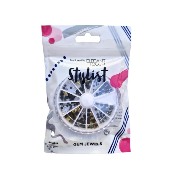 Elegant Touch Nail Art Taş Seti – Siyah-Sarı Desenli, 240 Adet ürün görseli 1