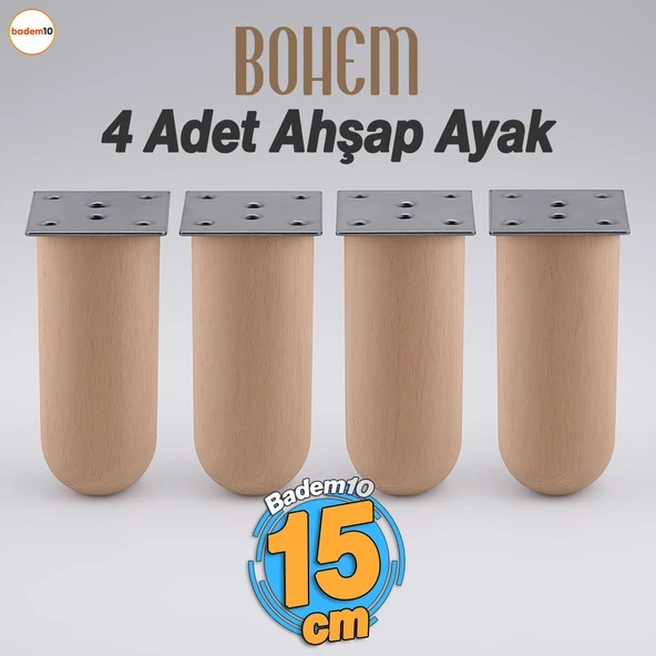 Bohem 4 ADET Doğal Ahşap 15 cm Silindir Ayak Set Mobilya Koltuk Kanepe Sehpa Masa Ayağı Ayakları ürün görseli 1