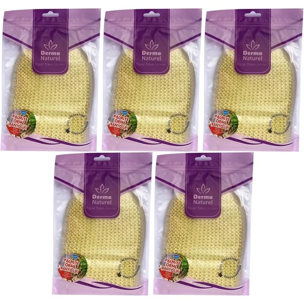 Derma Naturel Palmiye Lifi Örme Banyo Eldiveni (15*24CM) MS-04 (5 Li Set) ürün görseli 1