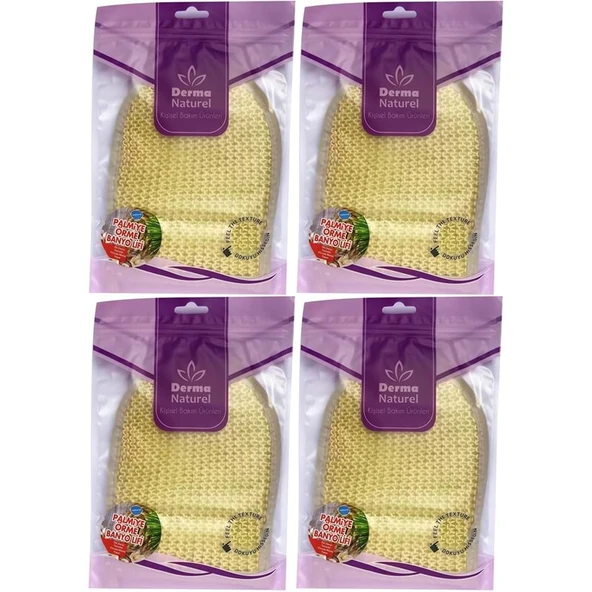 Derma Naturel Palmiye Lifi Örme Banyo Eldiveni (15*24CM) MS-04 (4 Lü Set) ürün görseli 1