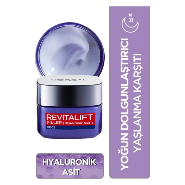 Loreal Paris Revitalift Filler Hyaluronik Asit Yoğun Dolgunlaştırıcı 50 ml Yaşlanma Karşıtı Gece Kremi ürün görseli 1