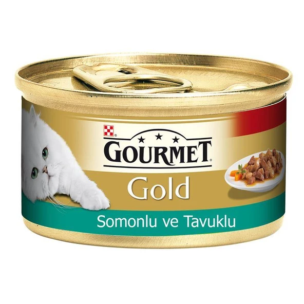Gourmet Gold Parça Etli Soslu Somonlu Tavuklu Kedi Konservesi 85 Gr ürün görseli 1